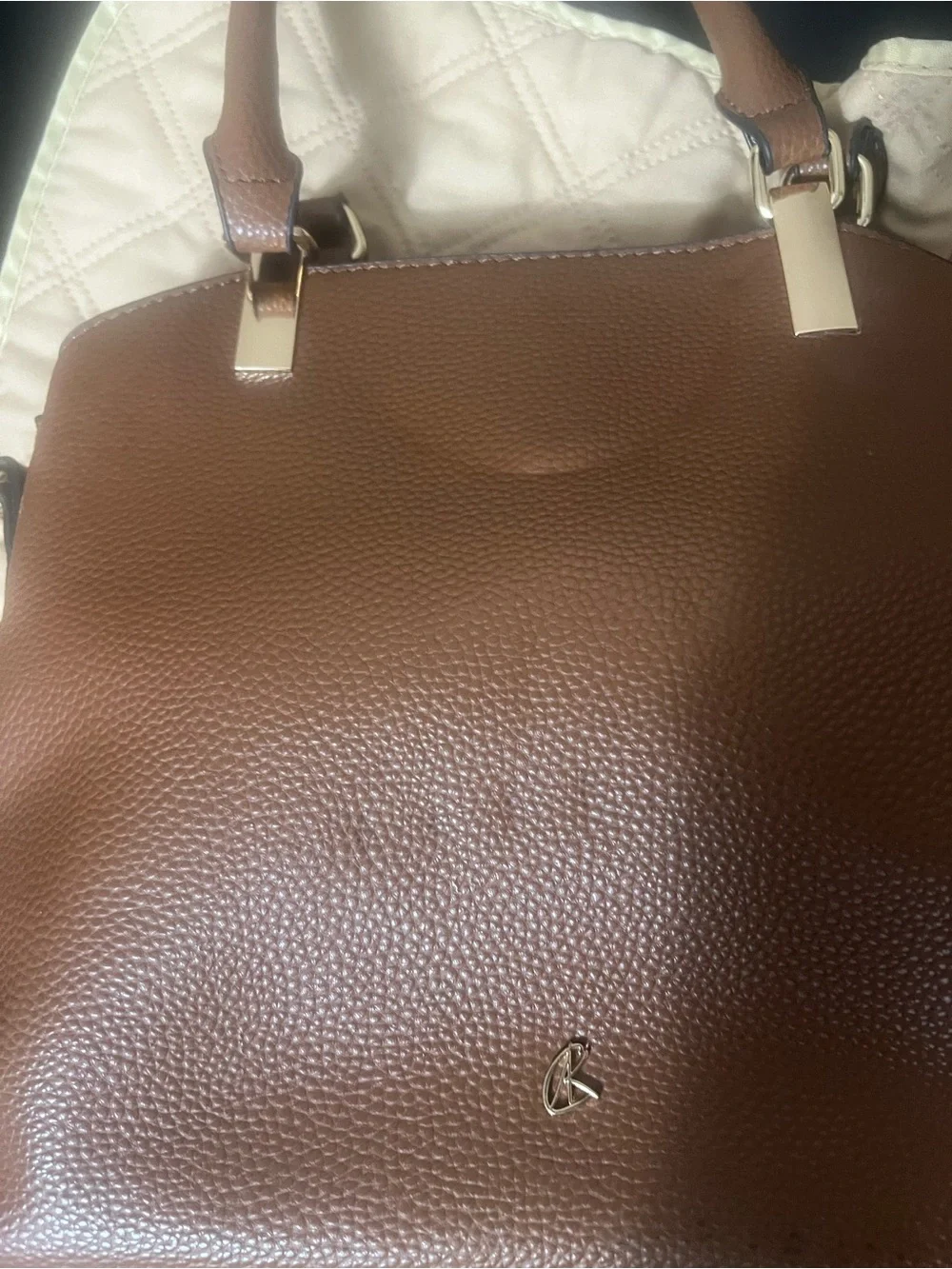 Classic Pebbled Brown Leather Shoulder Bag with Top Handles
